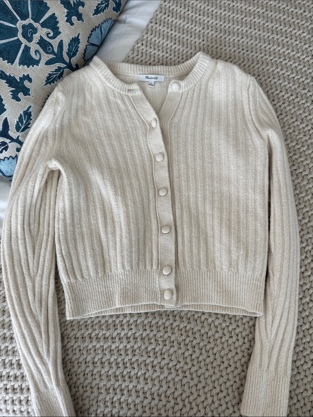 Madewell Neutral Cream Ribbed Button Cardigan